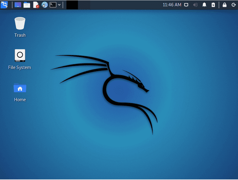 kali linux home scree
