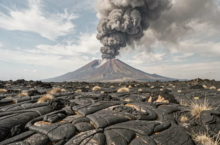 Éruption de l'Etna avec une colonne de cendres volcaniques s'élevant au-dessus du cratère sommital en Sicile