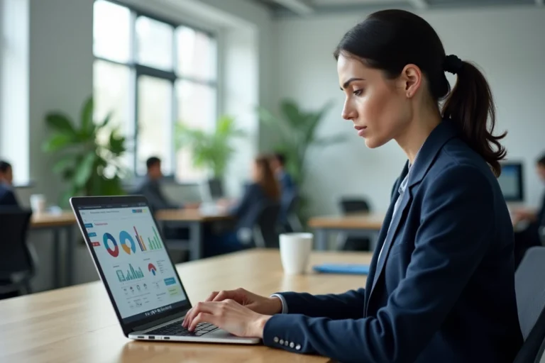 Femme professionnelle comparant des alternatives à Dubraz sur un ordinateur portable dans un bureau moderne en 2026