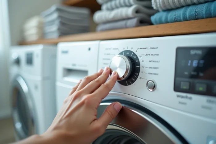 Gros plan sur les symboles d'essorage du tableau de commande d'une machine à laver