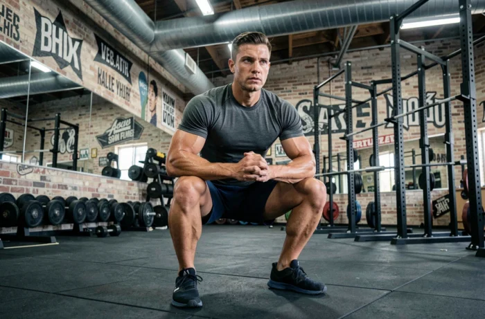 Homme s'entraînant dans une salle de musculation moderne pendant un essai sans engagement d'un mois